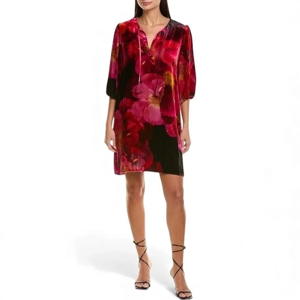 NWT Johnny Was Velvet Vesna Mini Dress Ruby Bloom Boho Floral PINK XS
